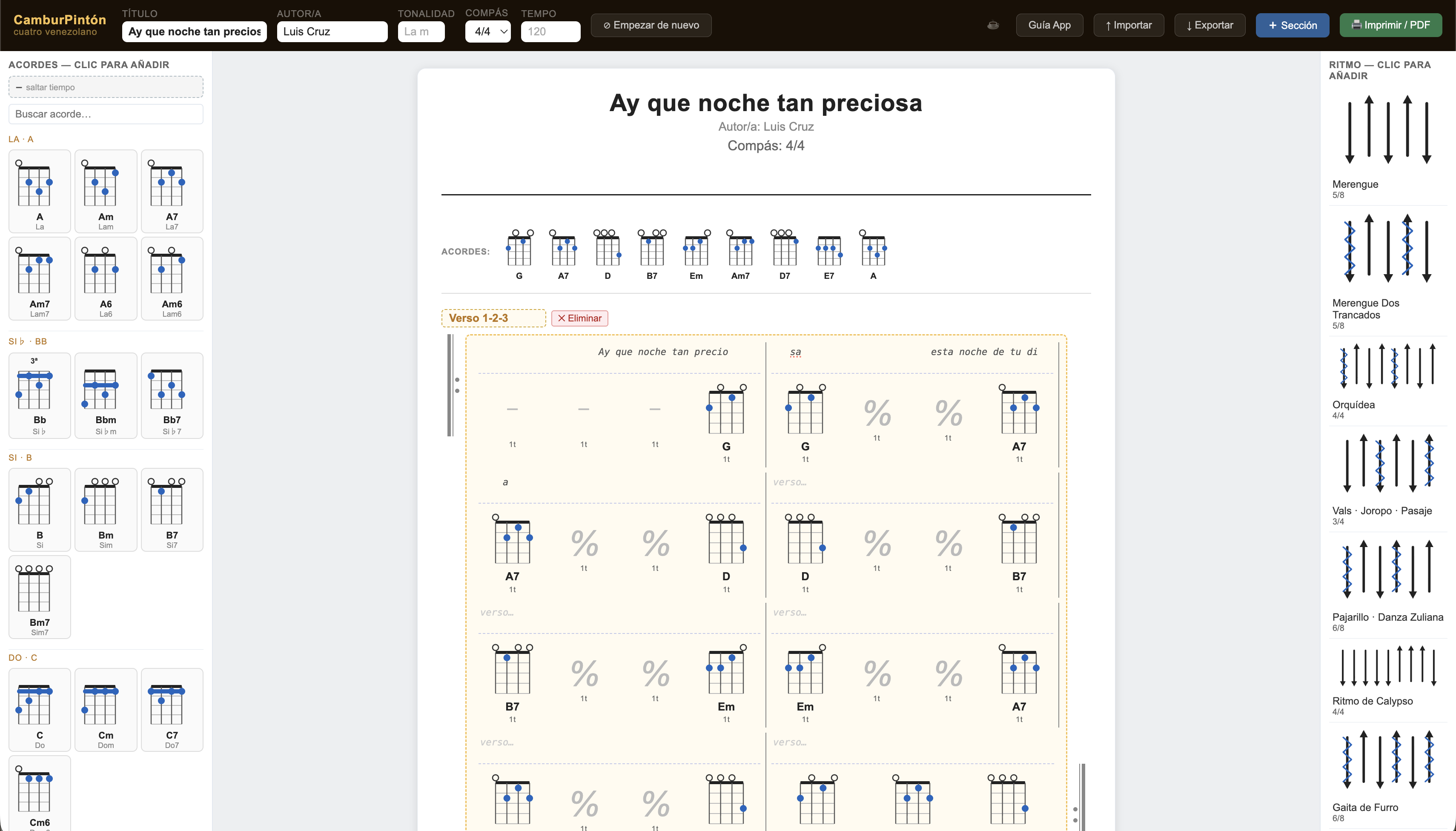 CamburPinton — chord chart builder for the Venezuelan cuatro